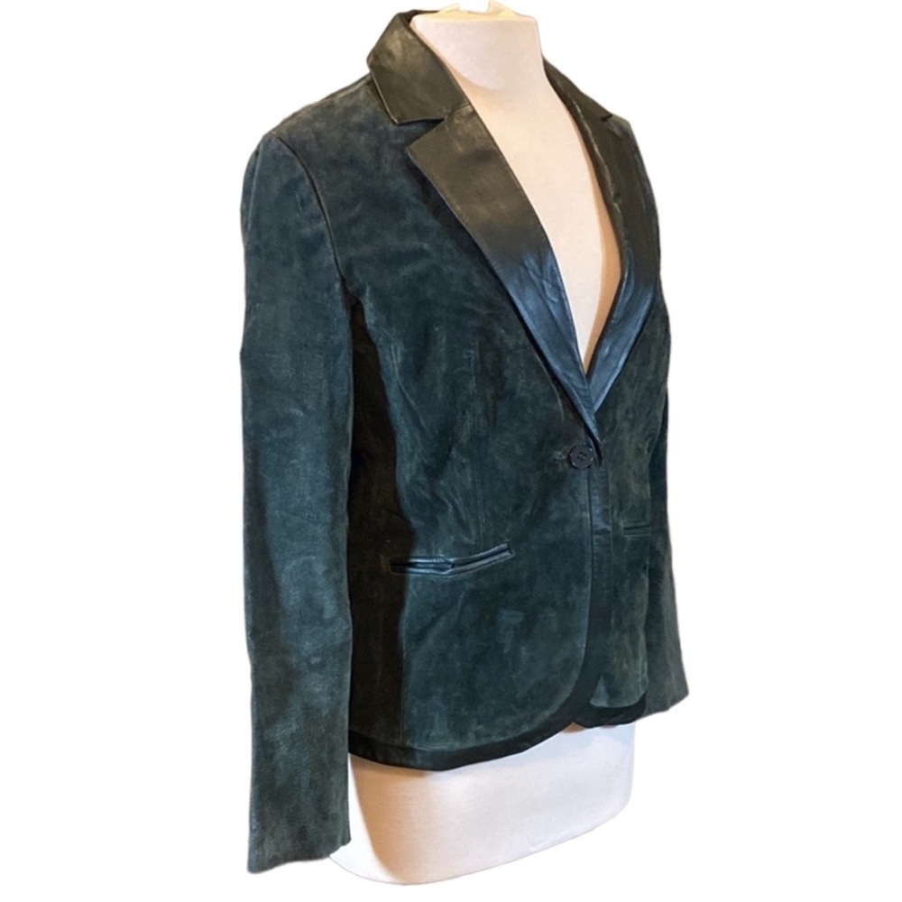 Vintage Liz Claiborne Forest Green Leather Blazer - Picture 3 of 11